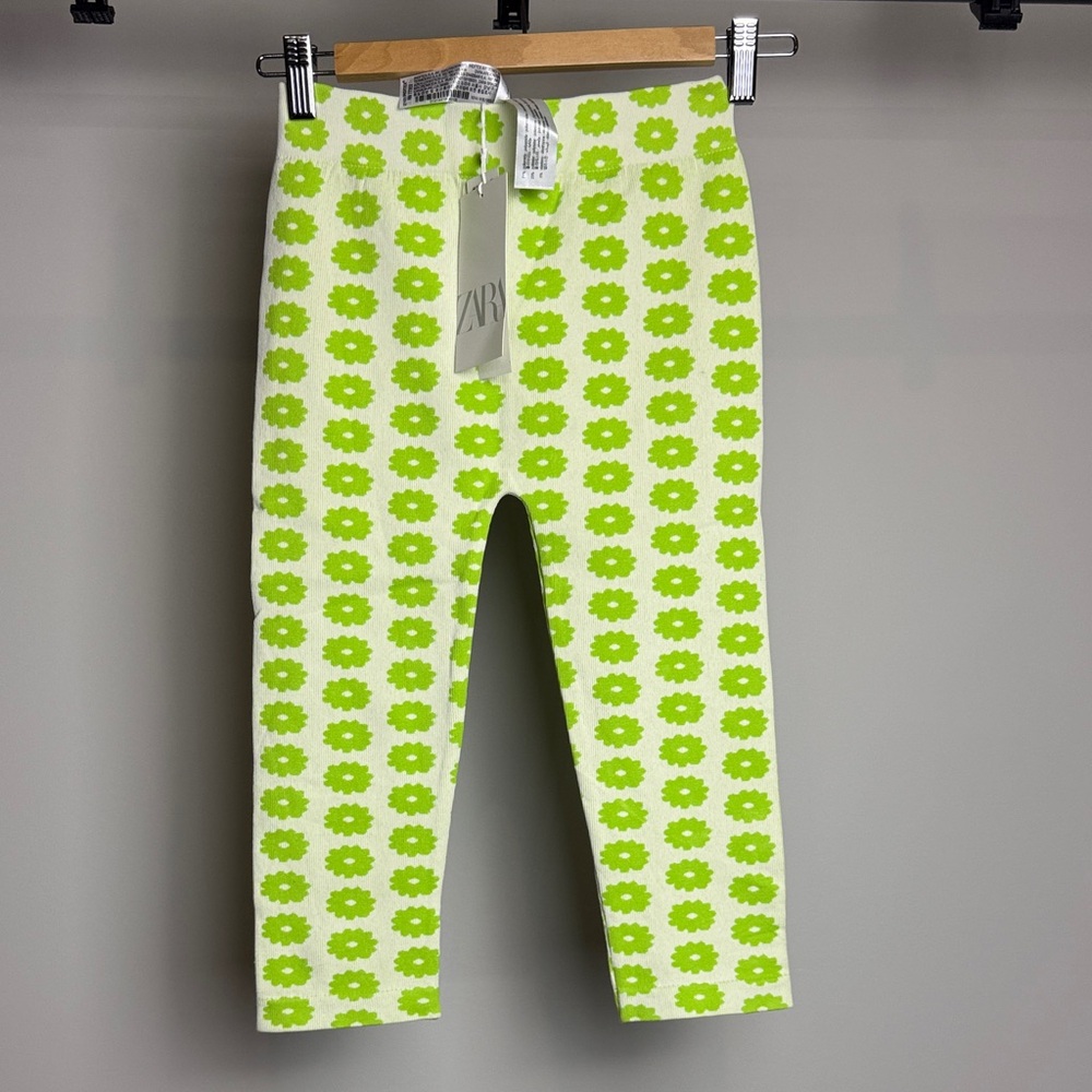 Zara Lime Daisy Print Leggings Size XS-S
